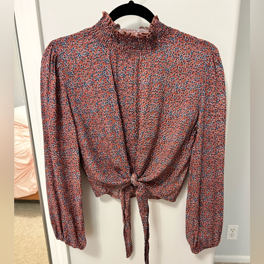 High Smocked Neck Floral Blouse